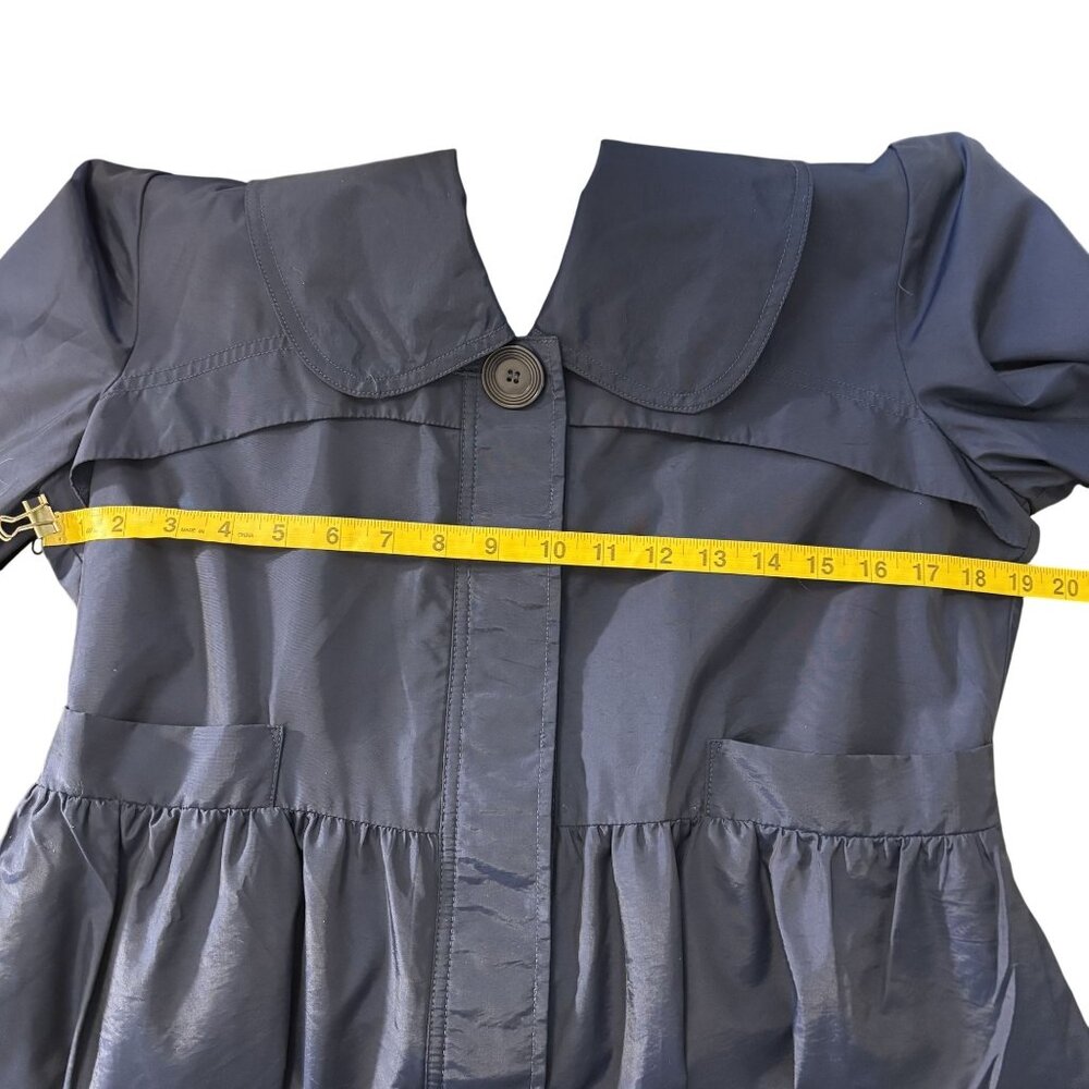 Tulle Navy Blue Coat With Orange Plaid Lining XL Lightweight 3/4 Sleeves Button - Picture 8 of 11